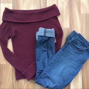 Maroon off the shoulder sweater